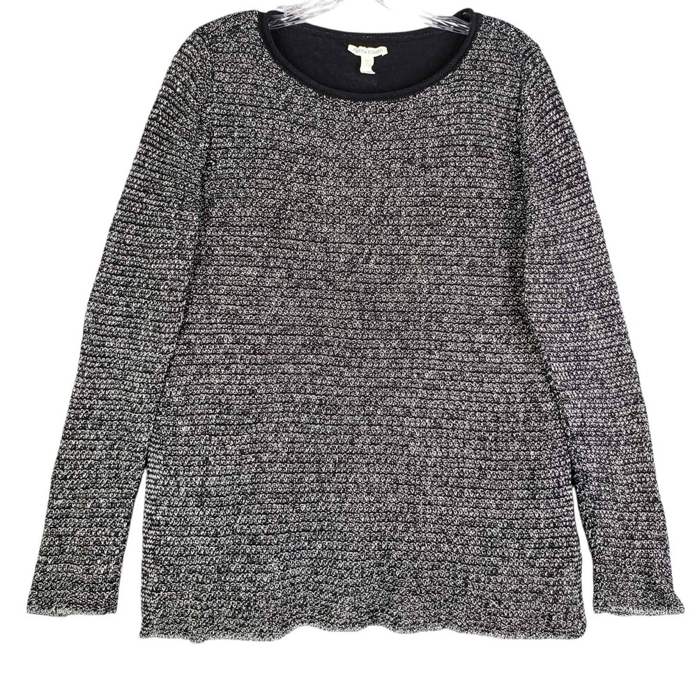 Eileen Fisher Sweater Women's Linen Size Medium M Gray Knit Long Sleeve